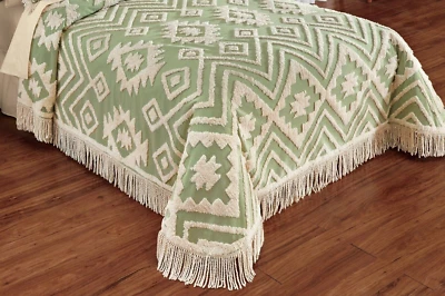 NOVO 96 x108" TAMANHO COMPLETO ALGODÃO esculpido em chenille sudoeste asteca cobertor de colcha - Imagem 1 de 4