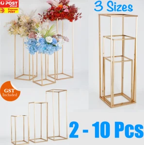 2-10PCS Gold Metal Square Rectangle Wedding Flower Stand Vase Centerpiece Plinth - Picture 1 of 4