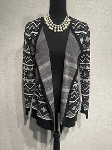 Basic Editions SZ M Women’s Open Front Black Gray Silver Knit Cardigan Sweater  - Picture 1 of 7