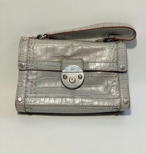 Michael Kors Vintage Light Baby Blue Croc Print Purse Hand Bag - Picture 1 of 11
