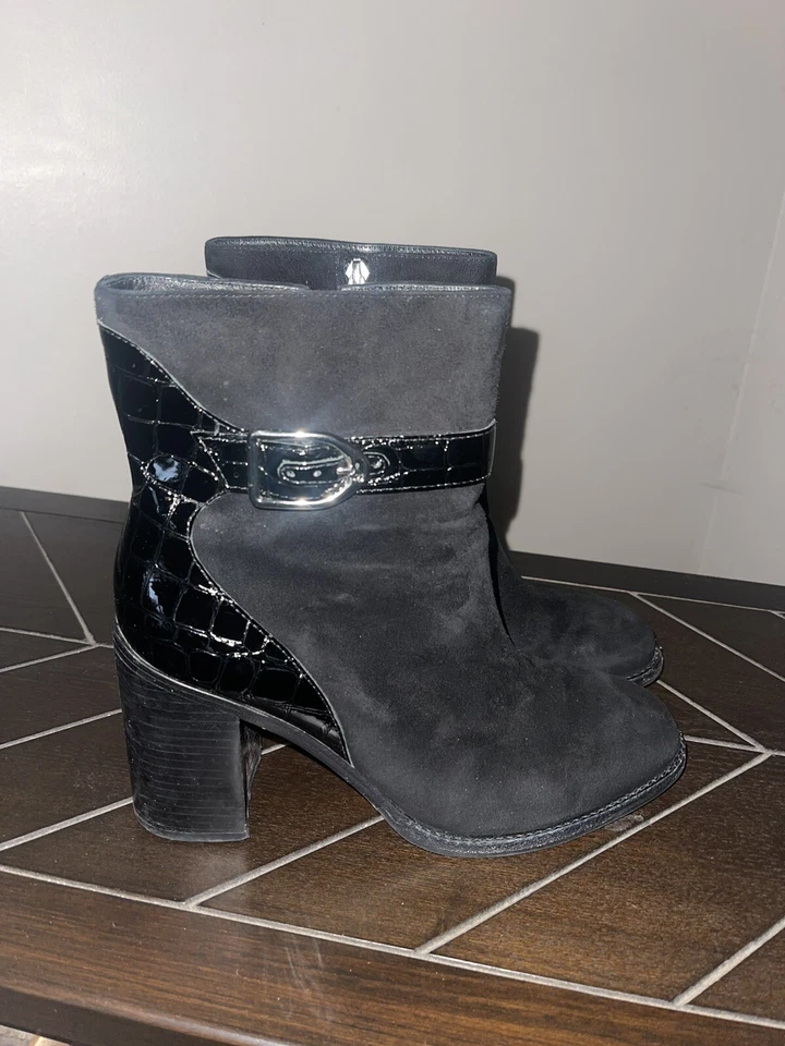 Botín Johnston & Murphy Hope Tacón Bloque Cuero Negro Mujer Talla 8.5M Foto 1 de 4