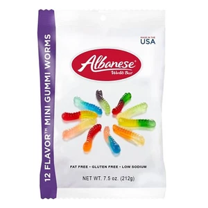 Albanese 12 Flavor Mini Gummi Worms 7.5 Oz Bag Fat Free Gluten Free Low Sodium - Picture 1 of 1