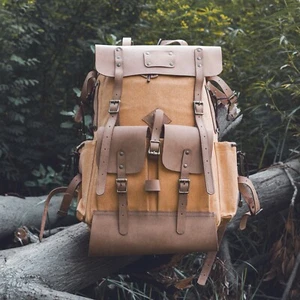 Handmade Camping BackPack, 40L Bushcraft Backpack ,pure Leather And Waxed Canvas - Picture 1 of 6