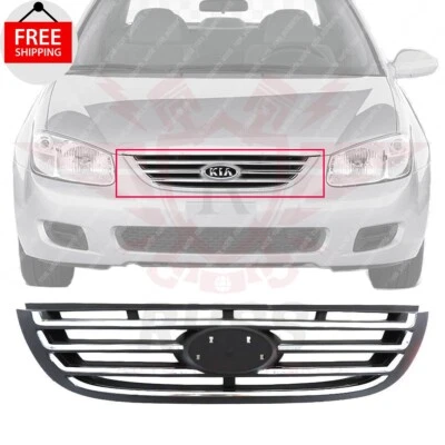 New Front Grille Black With Chrome Frame Molding Trim Fits 2007 Kia Spectra - Imagem 1 de 4