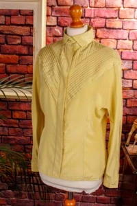 Vintage 90er Blusa Verde Amarillo Doblez Plisado Sutil Elegante Brillo S M - Imagen 1 de 5