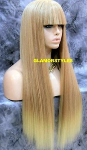 FULL WIG LONG LAYERED STRAIGHT WITH BANGS MEDIUM BLONDE MIX HEAT OK #T27.613 NWT - Picture 1 of 6