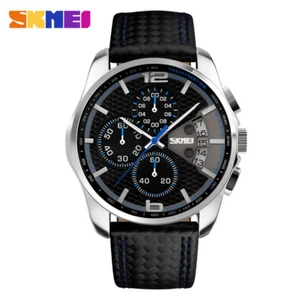 SKMEI Men Quartz Watch Leather Strap Chronograph Date Male Business Wristwatches - Picture 1 of 13