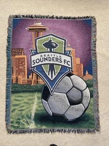 Seattle Sounders Soccer Throw Blanket 49x62 Afghan Tapestry Space Needle - Picture 1 of 5