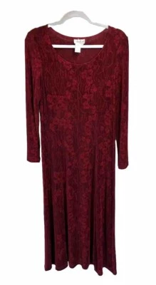 Vtg Coldwater Creek Dress Sz Petite Small Red Black Maxi Long Sleeve Whimsigoth - Image 1 of 4