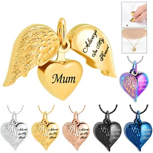 Openable Angel Wing Heart Ashes Pendant for Mum Ashes Necklace Cremation Urns - Picture 1 of 7
