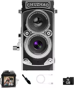 CHUZHAO Mini Fotocamera Digitale Vintage, Portatile Stile TLR Retrò Punta e Scatta Co - Foto 1 di 12