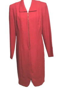 Vintage Lew Magram Collection rotes Kleid Größe 12 Langarm Kragen Reißverschluss vorne - Bild 1 von 11