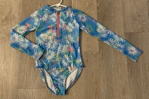 Cat & Jack Girl's Size 6/6X Blue & White Floral Zip Front Rashguard Swimsuit - Picture 1 of 8