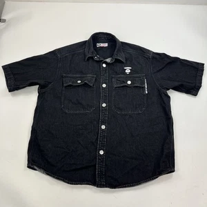 AAPE Bathing Ape Bape Short Sleeve Denim Button Down Shirt Size Medium OVERSIZED - Picture 1 of 12