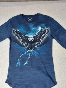 Faded Glory Size Medium Blue Eagle Thermal Shirt Y2k Grunge Style - Picture 1 of 7