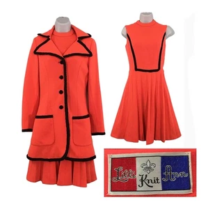 Conjunto de Vestido y Abrigo Lilli Ann Tejido Vintage Años 60 70 Mod Naranja Negro, Busto 34, XS - Imagen 1 de 10