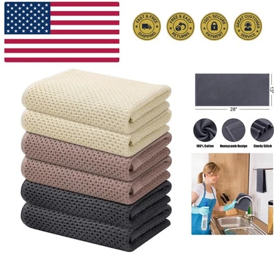 Toallas de cocina 100 % algodón tejido gofre, paquete de 6 platos súper suaves y absorbentes... Foto 1 de 4