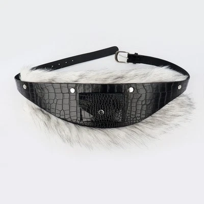 Medieval Retro Wide Waistband for Women Elegant Faux Fur PU Waist Belt - Image 1 of 4
