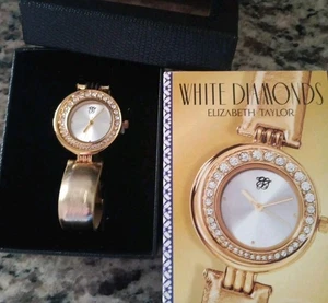 Elizabeth Taylor Watch Women Gold Tone Pave Bezel Bling Asymmetric New Batt 9" - Picture 1 of 1