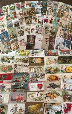 Huge Lot of 400 +++ Holidays Greetings Postcards DAMAGED- SCRAPBOOK CRAFTS!!!!! - Image 1 of 4