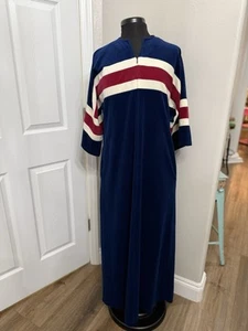 Vanity Fair Womens Vintage 70’s Housecoat Zip Nightgown Blue Red Cream Dacron S - Picture 1 of 10