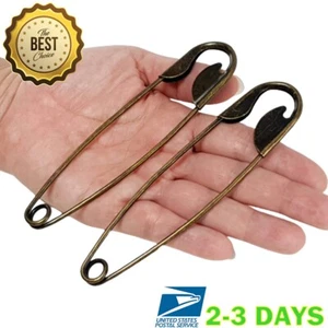 Set of 2 Safety Pins 5 inch Stainless Steel Large Size Brass Color For Jumbo Bla - Picture 1 of 9