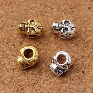 Skull Spacer Bead 10Pcs 12mm Big Hole Punk Beads Hair/Beards Metal Loose Charm - Picture 1 of 14