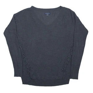 AMERICAN EAGLE Jegging Fit Jumper Grey Tight Knit V-Neck Womens S - Picture 1 of 6