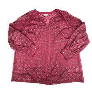 Liz Claiborne Bluse 1X Rot Burnout Jacquard Strukturmuster Ballonärmel Oberteil - Bild 1 von 10