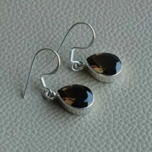 925 Plata de Ley Forma de Pera Cuarzo Ahumado 3 Piezas Pendientes Hechos a Ma... - Imagen 1 de 1