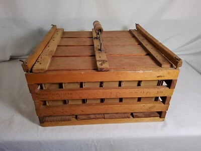Humpty Dumpty egg crate carrier, holds 6 dz, Owosso Mi, Benton Ark, wooden, nice - Image 1 of 4