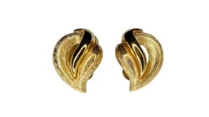Dior Women's Gold Plated Textured Leaf Design Clip On Earrings - Picture 1 of 10