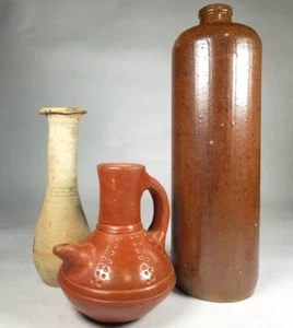 Lot of 3 Ethiopia Ethiopian Terracotta Items Pouring Vessel, Bottle and Vase - Picture 1 of 24