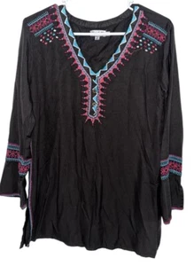 Top túnica Time For Me estilo boho bordado Addison 100 % viscosa talla M gris - Imagen 1 de 7