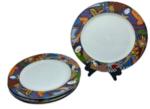 4 Vintage Vitromaster Metropolitan 10 5/8" Dinner Plate Modern Colorful Art Deco - Picture 1 of 16
