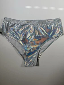 Metallic Booty Shorts Shiny Cheeky High Waisted Bottoms for Raves Dancing Sz M - Picture 1 of 7