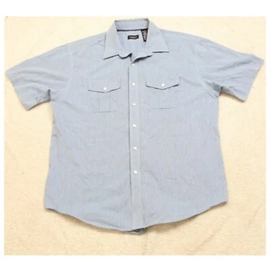 Van Heusen Blue Cotton Polyester Short Sleeve Dress Shirt XL 17-17.5 Men's DD19 - Picture 1 of 12