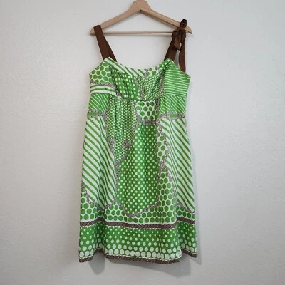 Tibi New York Silk Blend Geometric Polka Dot Striped Dress Size 12 Green White - Image 1 of 4