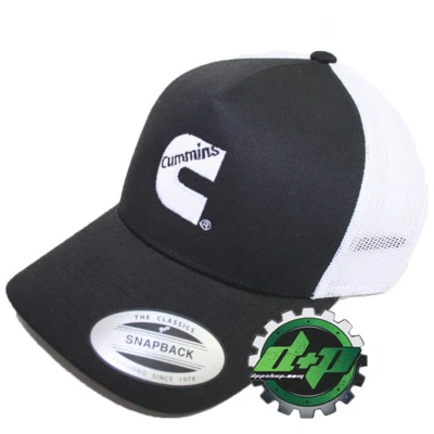 Cummins summer trucker hat cap snap back black w/ white mesh centered logo - Image 1 of 2