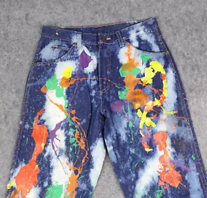 Vintage Dickies Jeans Mens 30x32 Blue Denim Pants Paint Splatter Colorful Artist - Picture 1 of 10