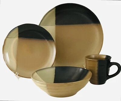 Sango Gold Dust Black Place Setting 4 Piece Glazed Stoneware 5022 - Image 1 of 4