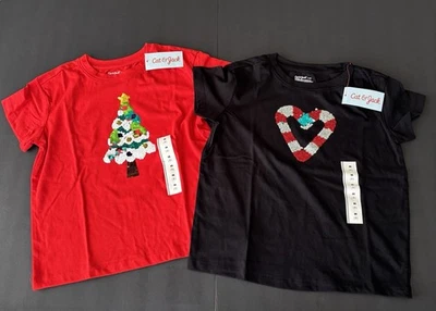 Camisetas temáticas navideñas Cat & Jack medianas 8 manga corta 2 piezas nuevas con etiquetas Foto 1 de 4