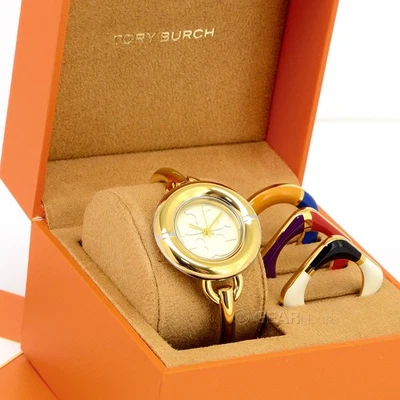 Conjunto de relógio feminino Tory Burch Miller pulseira de ouro, molduras de esmalte intercambiáveis - Imagem 1 de 4