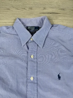 Polo Ralph Lauren Shirt Men 16 1/2 34 Blue Navy Plaid Andrew Button Long Sleeve - Image 1 of 4