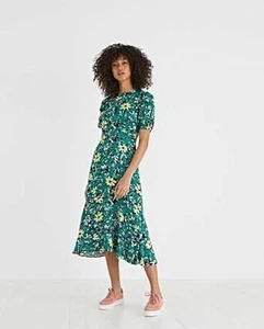 OLIVER BONAS Beautiful Textured Bloom Floral Print Green Midi Dress, UK 10! - Picture 1 of 9