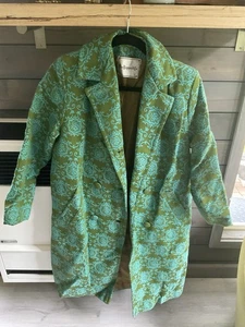 Abrigo Abrigo de Vestir Vintage Setenta Siete Originales Verde BROCADO Talla S - Imagen 1 de 5