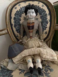 24” Low Brow China Head Doll w/White Part Cloth Body Antique - Picture 1 of 24