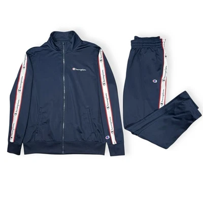 Champion Mens Y2K Tracksuit Set Full Zip Fleece Jacket Pants Navy Blue Large - Image 1 of 4