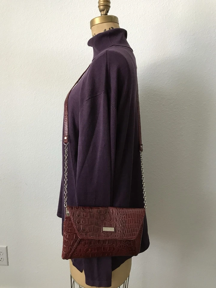 "Bolso de mano vintage NINE WEST Bordeau con correa/cadena monedero sobre sin usar cocodrilo 10"" X 6"""  Foto 1 de 4