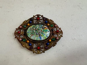 Vintage Antique Art Nouveau / Art Deco Belt Buckle w/ Multicolor Crystal Design - Picture 1 of 17